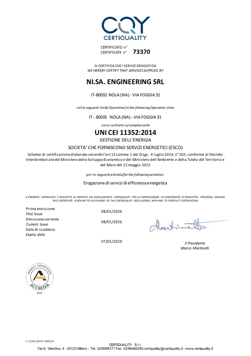 Certificazione ESCo UNI CEI 11352:2014
